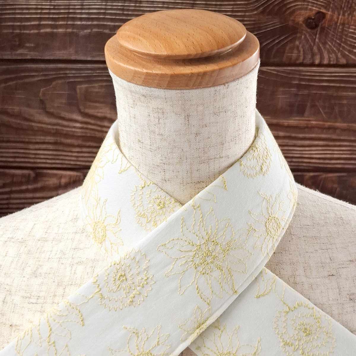衿秀 公式 き楽っく 替え衿 日本製 綿 刺繍 フラワー イエロー