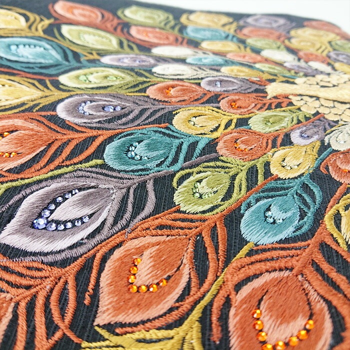 衿秀 公式 帯 名古屋帯 おび 九寸 仕立て上がり 孔雀 黒 刺繍