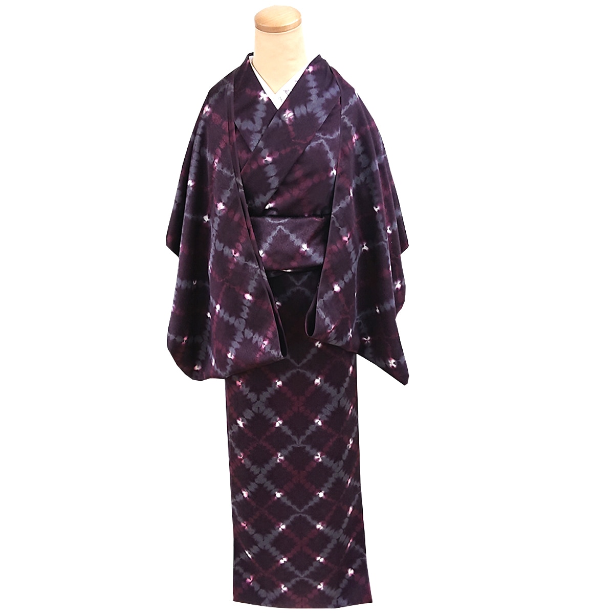 反物 小紋絞り 衿秀 公式 《ラストワン》着物 小紋 板締め絞り ワインレッド 絞り