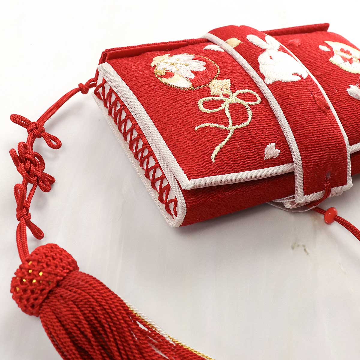 504ag86,帯締め,筥迫,末広□七五三 七歳 女児 着物&袋帯 金彩 毬 衿秀 公式 七五三 はこせこ 筥迫 セット 七歳 うさぎ 宝尽くし 赤 刺繍