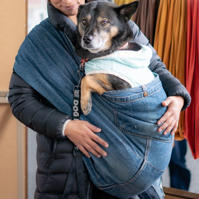 岡山デニムで作った 犬用抱っこ紐はこちら ドッグスリング専門店