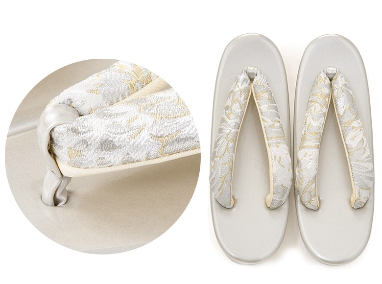 草履バッグセット 銀/白 帯地 洋菊 厚底 中国製 | 大人和装,婦人和装