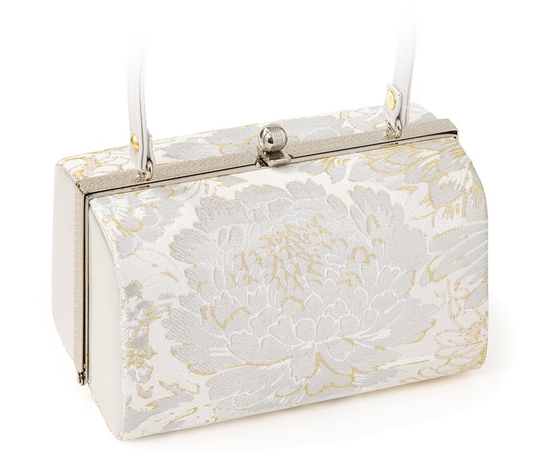 草履バッグセット 銀/白 帯地 洋菊 中国製 | 大人和装,婦人和装小物