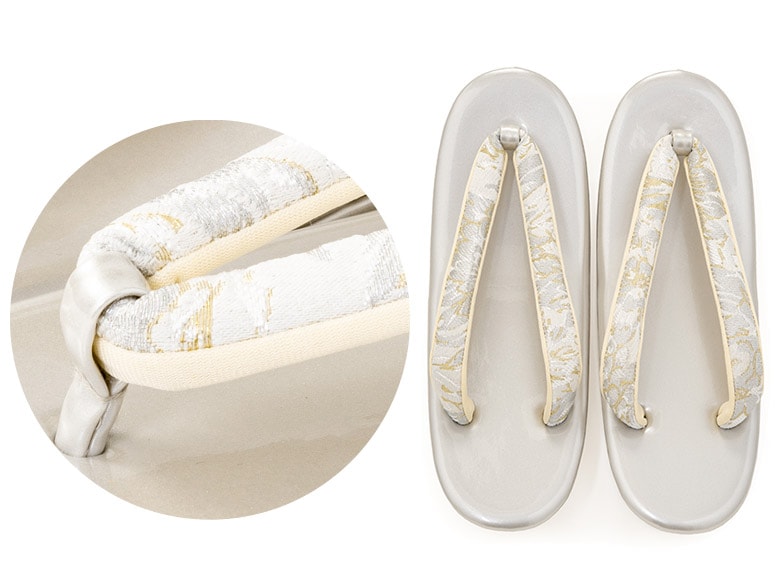 草履バッグセット 銀/白 帯地 洋菊 中国製 | 大人和装,婦人和装小物