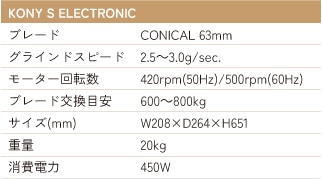 KONY S ELECTRONIC 仕様詳細