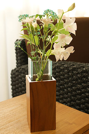 花瓶 フラワーベース ガラス 木製