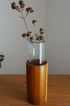 花瓶 一輪挿し ガラス 木製