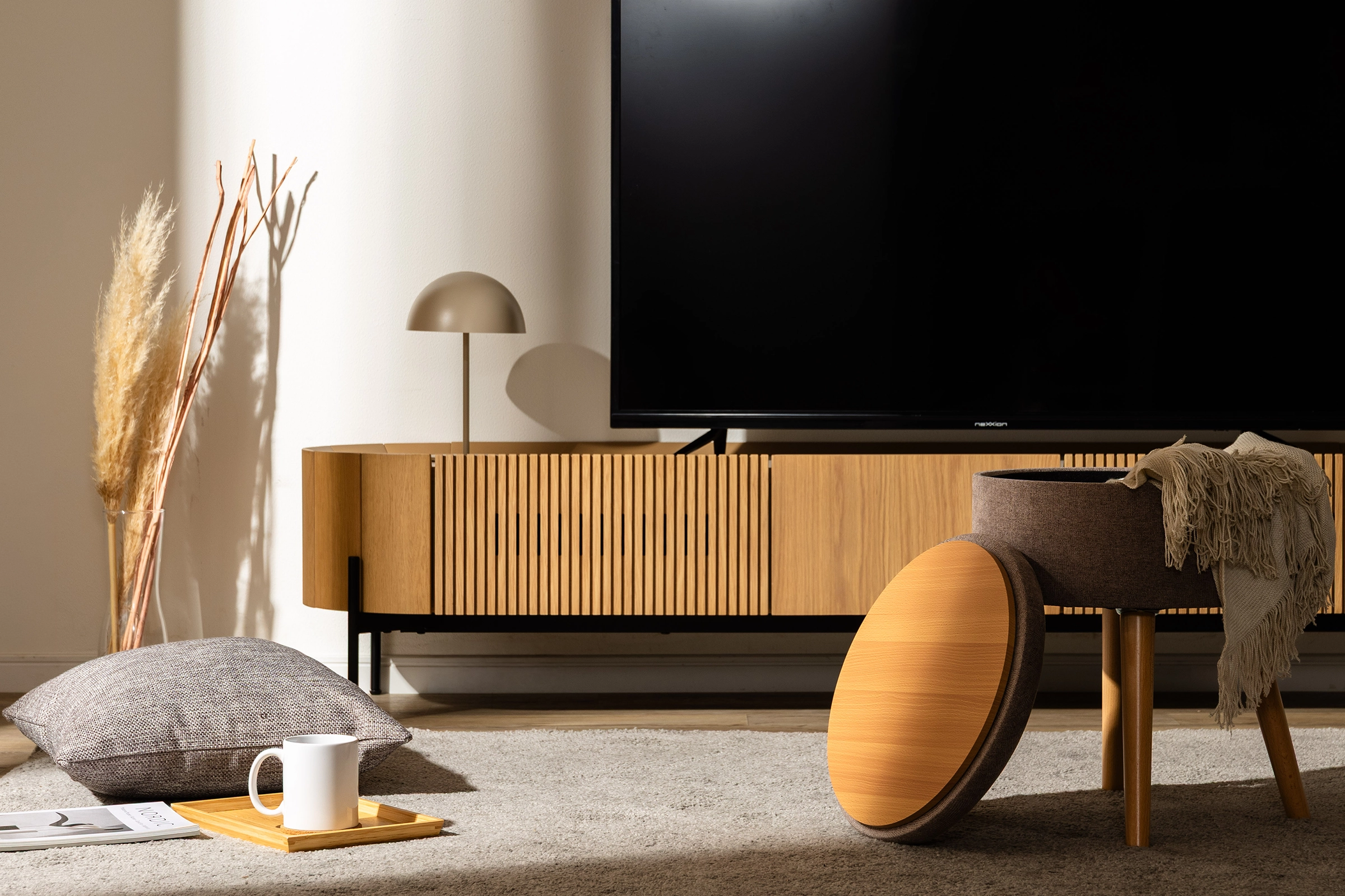 バイカラー テレビボード 幅180cm｜丸角デザイン・大容量収納
