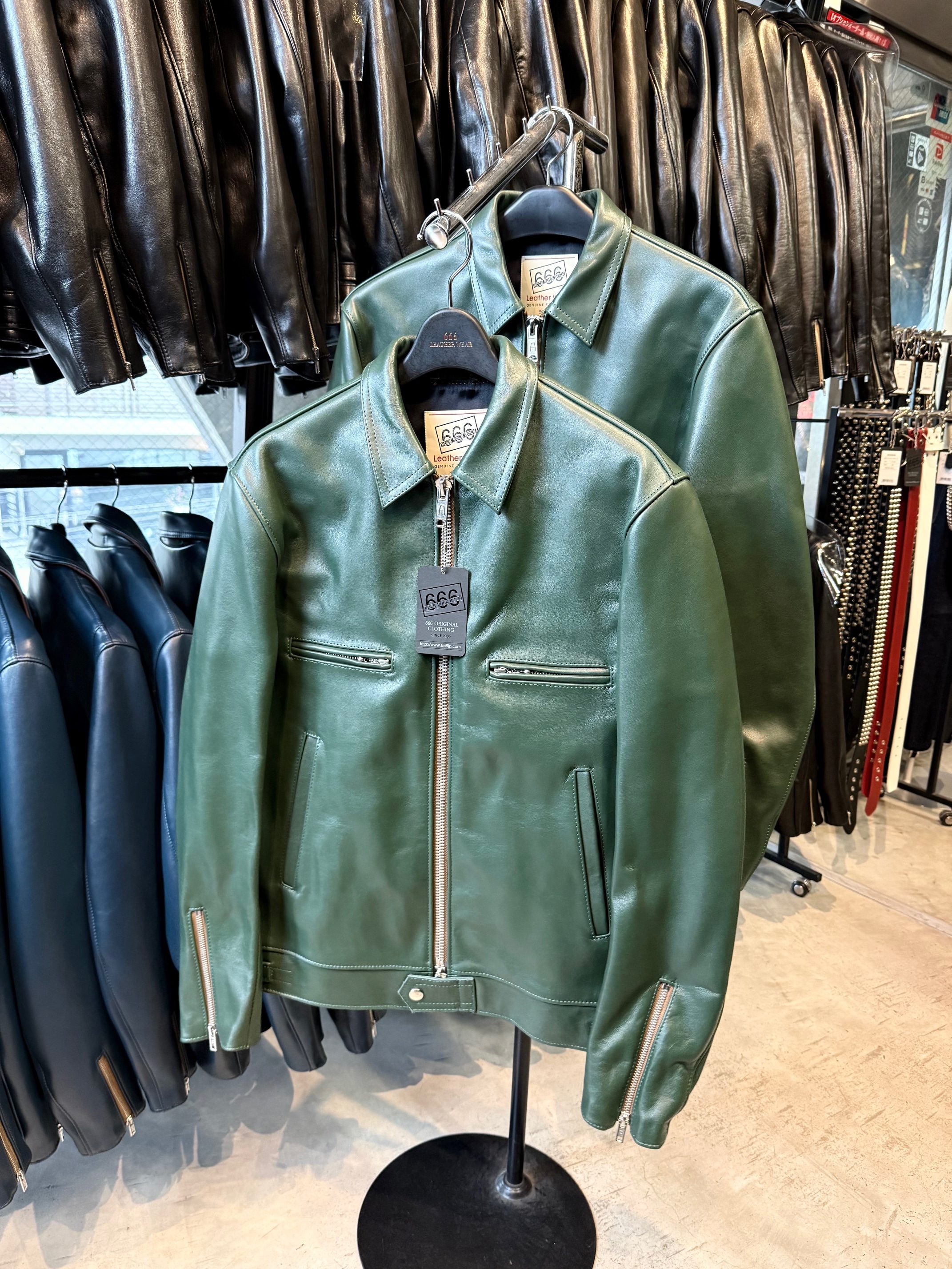 入手困難色✨666 トラッカージャケット タイトフィット グリーン 34 羊 LEATHER WEAR｜『666』パンクロックファッションの通販