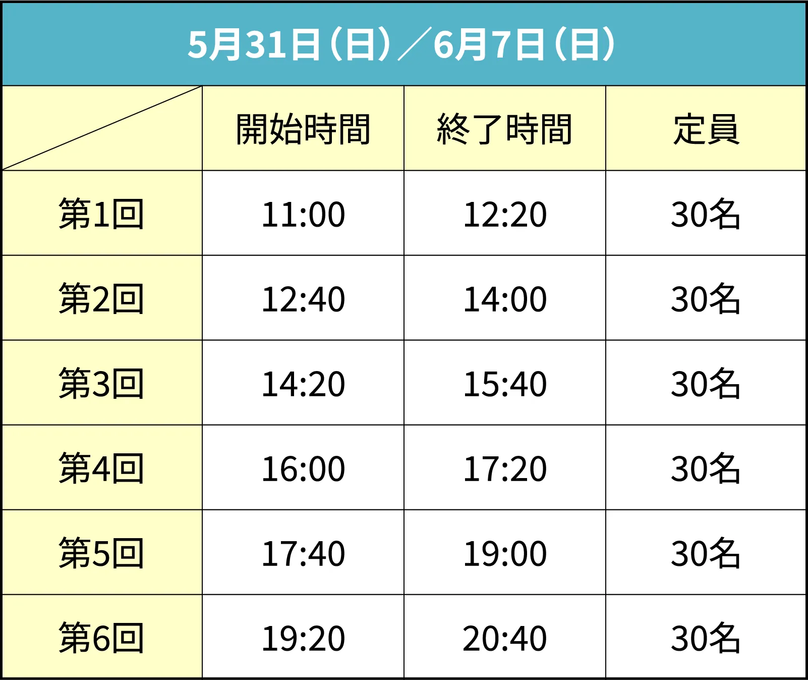5/31（日）、6/9（日）タイムテーブル
