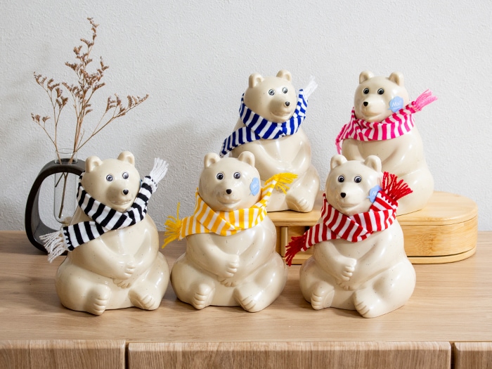 しろくま貯金箱 2026 マフラー付き 黒×白ボーダー 限定 シロクマ貯金箱 北欧 フィンランド  Polar Bear Money Box
