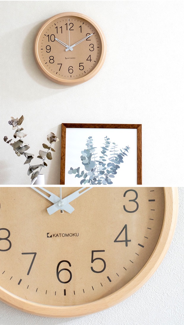 KATOMOKU muku round wall clock 2 ナチュラル 電波時計 スイープムーブメント(連続秒針)