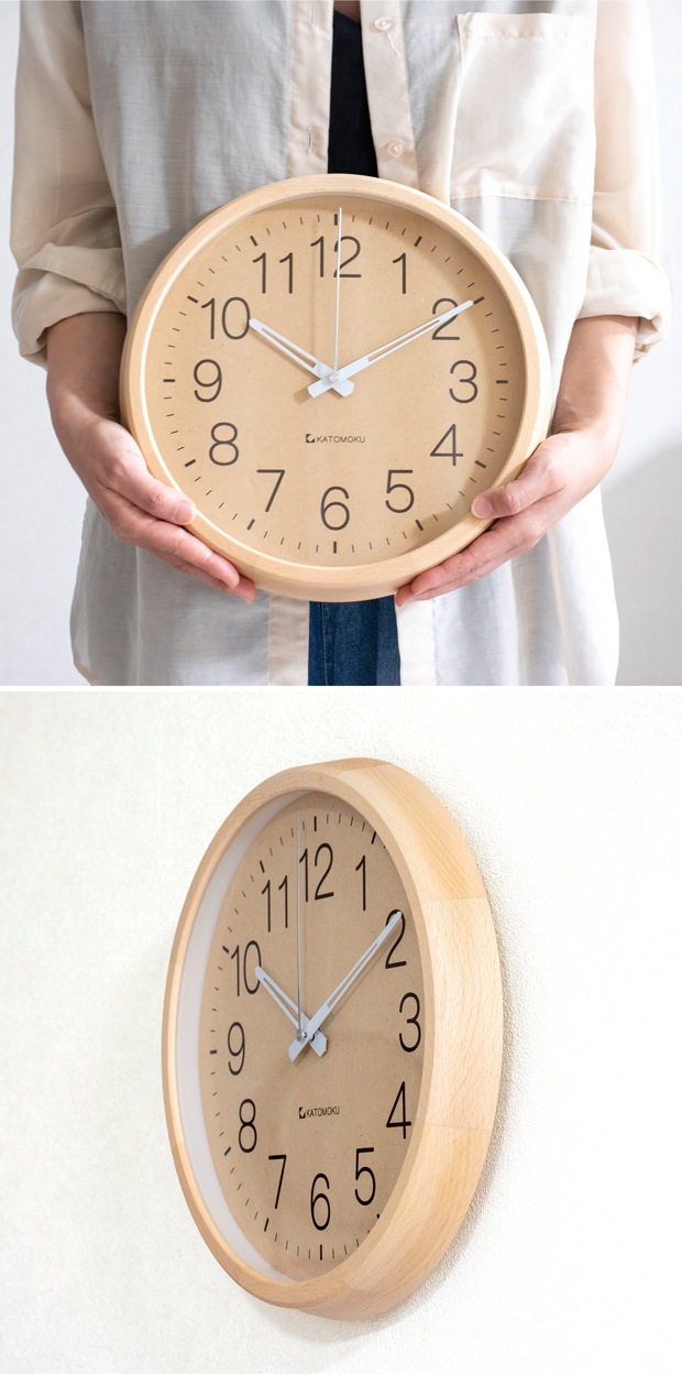 KATOMOKU muku round wall clock 2 ナチュラル 電波時計 スイープムーブメント(連続秒針)