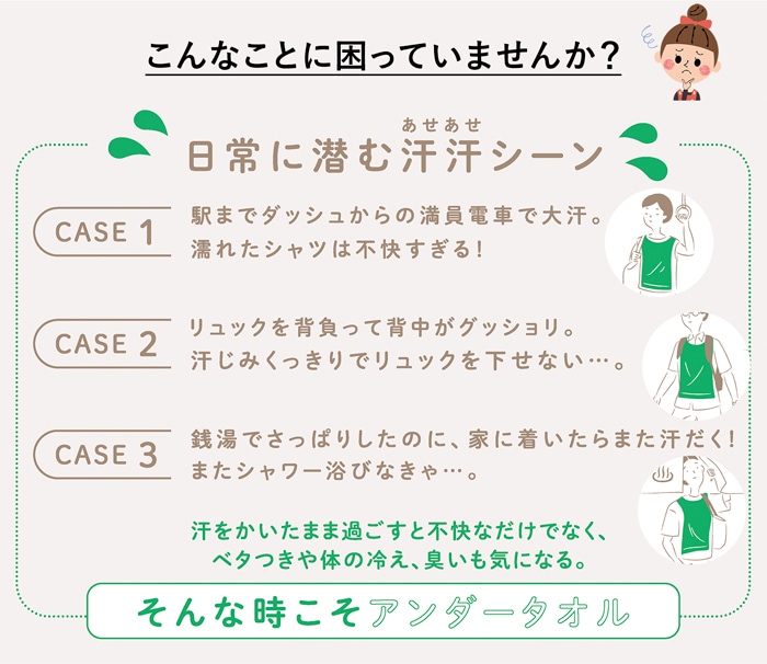 アンダータオル 汗取りインナー 引き抜くだけ 肌着の下に着るタオル 汗対策 暑さ対策 男女兼用 kontex 日本製 コンテックス