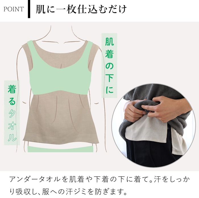アンダータオル 汗取りインナー 引き抜くだけ 肌着の下に着るタオル 汗対策 暑さ対策 男女兼用 kontex 日本製 コンテックス