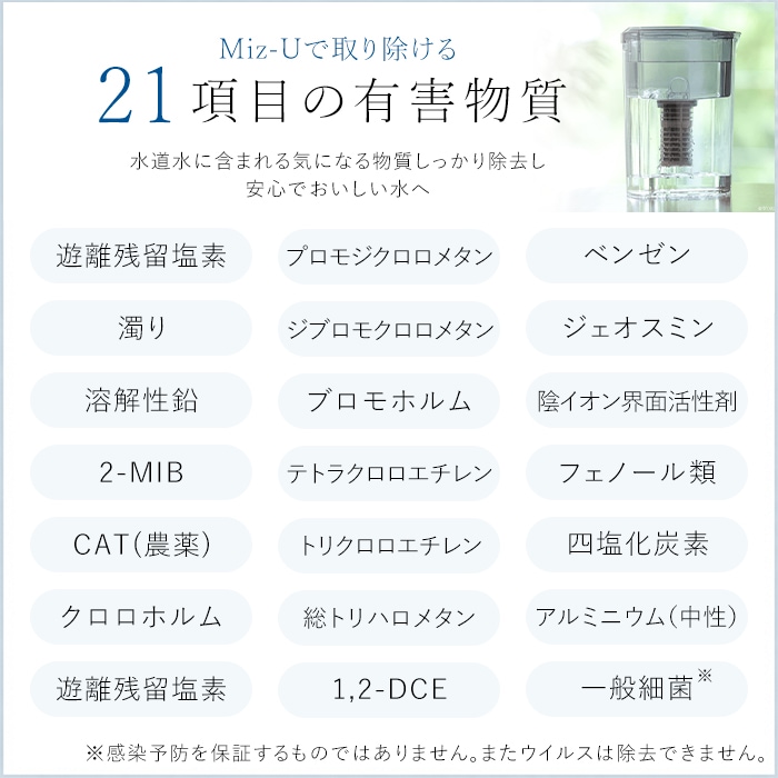 ポット型浄水器 Miz-U ミズユー PFOS・PFOA除去対応 浄水ポット スリム 冷蔵庫ポケット対応 備長炭フィルター
