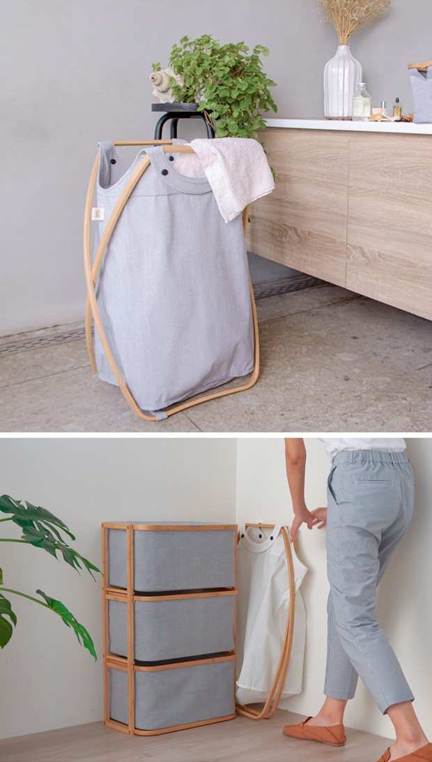 GUDEE ランドリーバスケット 折りたたみ 洗濯かご 大容量 100L 竹 バンブー 布 BUTTERFLY II