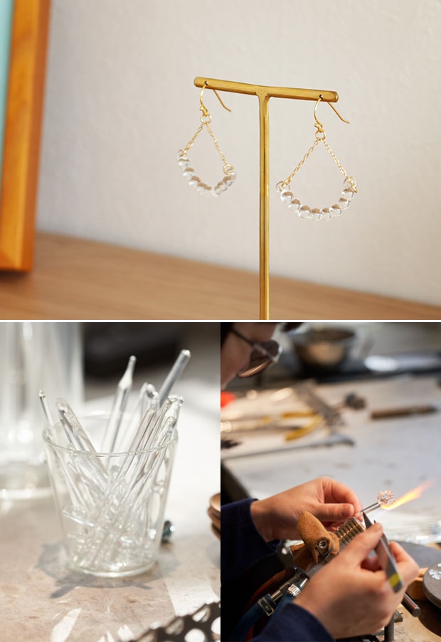 ハリオ ピアス アール Water Drops 雫 ガラス製 HARIO Lampwork Factory 手作り 日本製