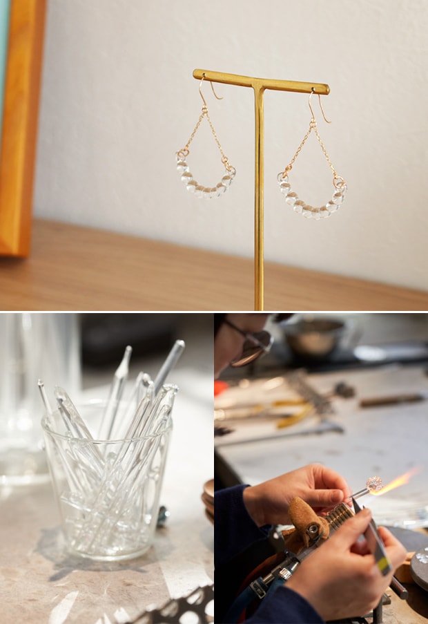 ハリオ ピアス アール K10 Water Drops 雫 ガラス製 HARIO Lampwork Factory 手作り 日本製 10金