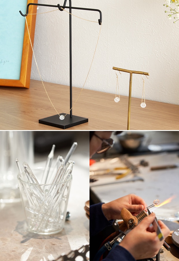 ハリオ ピアス フィズ K10 丸型 ガラス製 HARIO Lampwork Factory 手作り 日本製 10金