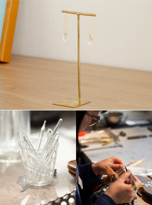 ハリオ ピアス メルティーキューブ Abstract ゆれる ガラス製 HARIO Lampwork Factory 手作り 日本製