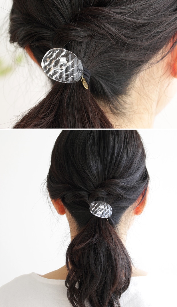 ハリオ ヘアゴム コウシモヨウ 楕円 ガラス製 HARIO Lampwork Factory 手作り 日本製 ヘアアクセサリー 大人っぽい レディース