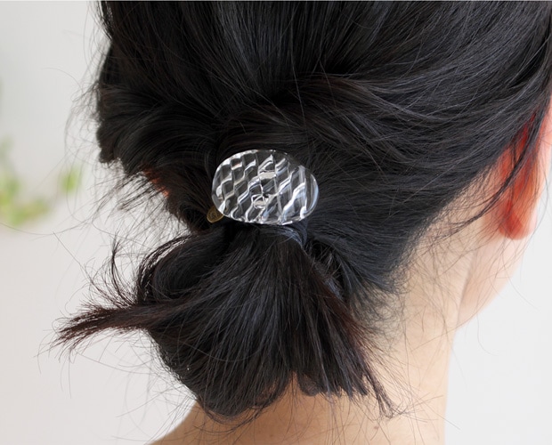 ハリオ ヘアゴム コウシモヨウ 楕円 ガラス製 HARIO Lampwork Factory 手作り 日本製 ヘアアクセサリー 大人っぽい レディース