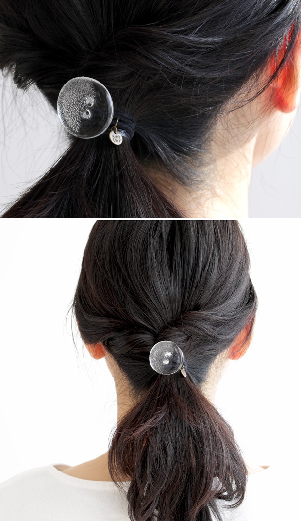 ハリオ ヘアゴム ミスト 円形 丸型 ガラス製 HARIO Lampwork Factory 手作り 日本製 ヘアアクセサリー 大人っぽい レディース