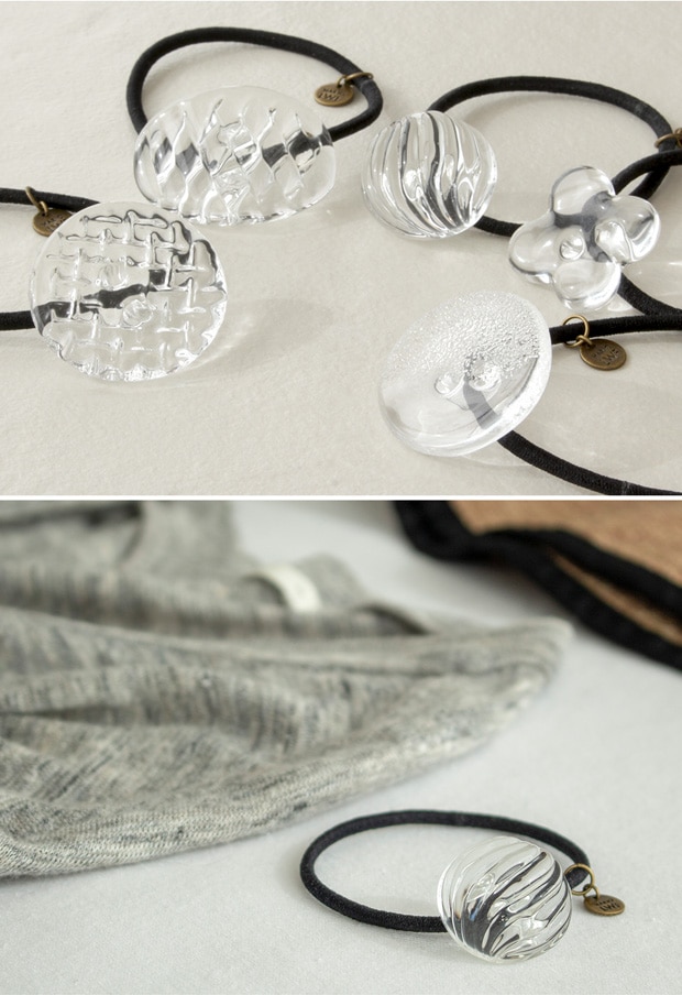 ハリオ ヘアゴム ウェーブビーズ 円形 丸型 ガラス製 HARIO Lampwork Factory 手作り 日本製 ヘアアクセサリー 大人っぽい レディース