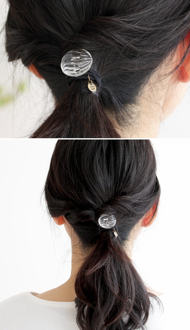 ハリオ ヘアゴム ウェーブビーズ 円形 丸型 ガラス製 HARIO Lampwork Factory 手作り 日本製 ヘアアクセサリー 大人っぽい レディース