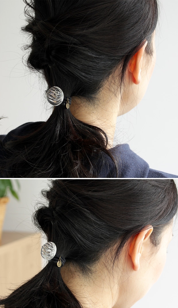 ハリオ ヘアゴム ウェーブビーズ 円形 丸型 ガラス製 HARIO Lampwork Factory 手作り 日本製 ヘアアクセサリー 大人っぽい レディース