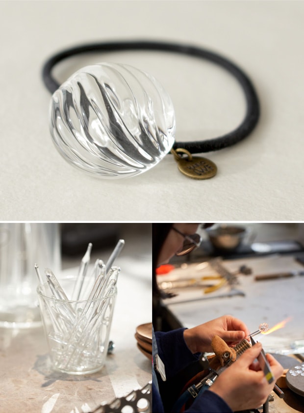 ハリオ ヘアゴム ウェーブビーズ 円形 丸型 ガラス製 HARIO Lampwork Factory 手作り 日本製 ヘアアクセサリー 大人っぽい レディース
