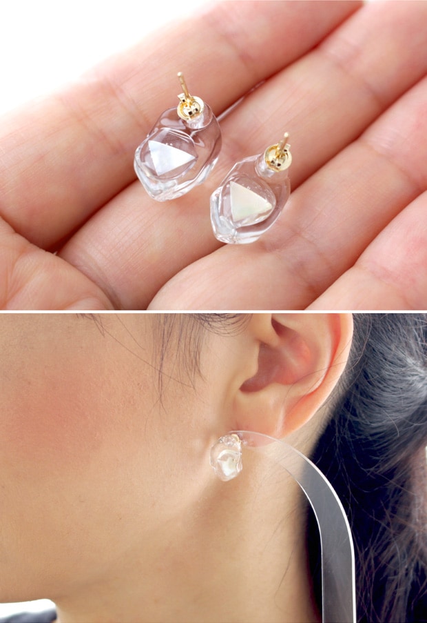 ハリオ ピアス レイ K10 シェル あこや貝 ガラス製 HARIO Lampwork Factory 手作り 日本製 10金