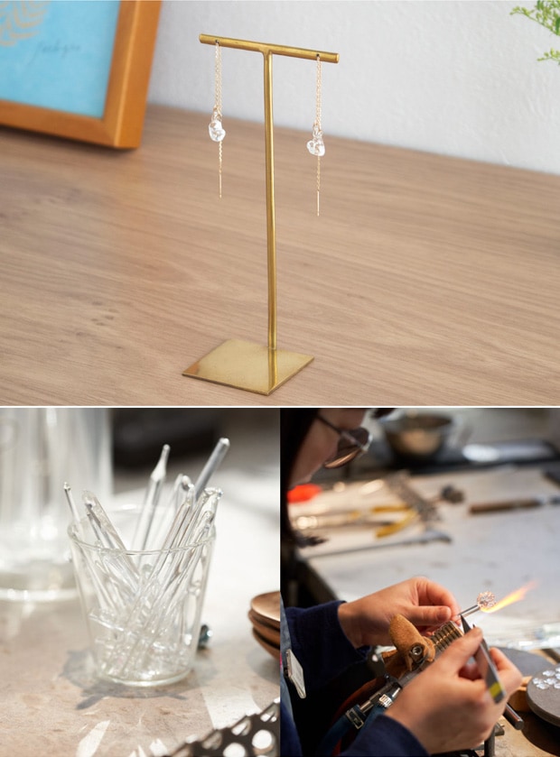 ハリオ ピアス ウィンクハート K10 ゆれる ガラス製 HARIO Lampwork Factory 手作り 日本製 10金
