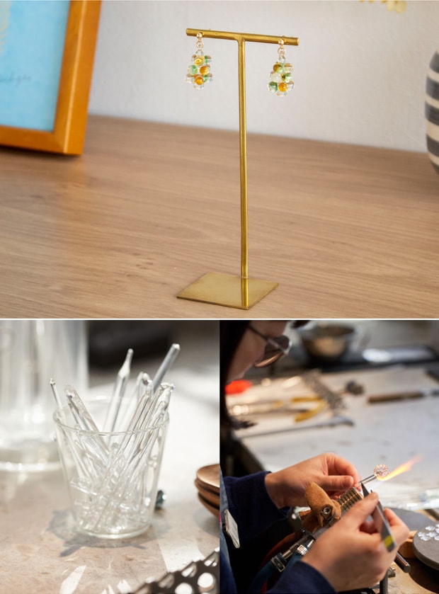 ハリオ イイダ傘店 ピアス コモレビ ガラス製 HARIO Lampwork Factory 手作り 日本製