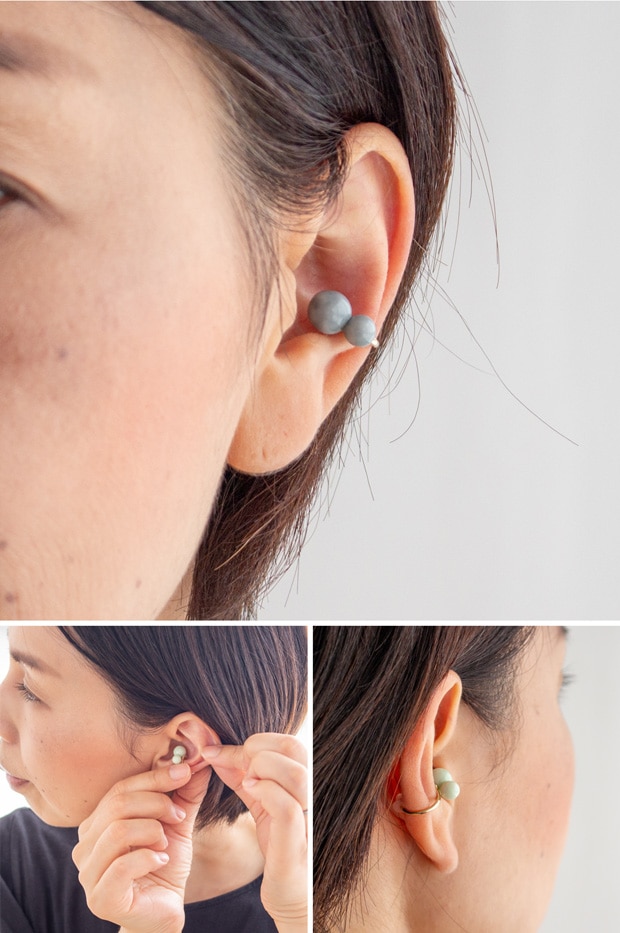 Anne Black 二粒パール イヤーカフ レディース dew デュウ フープ 北欧 おしゃれ 磁器 ハンドメイド アクセサリー アンヌブラック