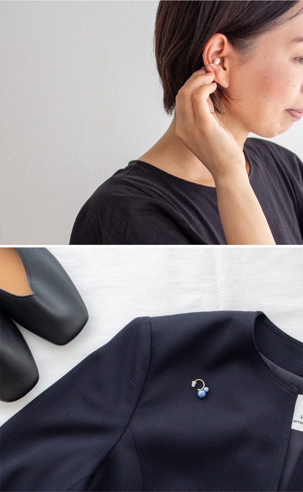 Anne Black 二粒パール イヤーカフ レディース dew デュウ フープ 北欧 おしゃれ 磁器 ハンドメイド アクセサリー アンヌブラック