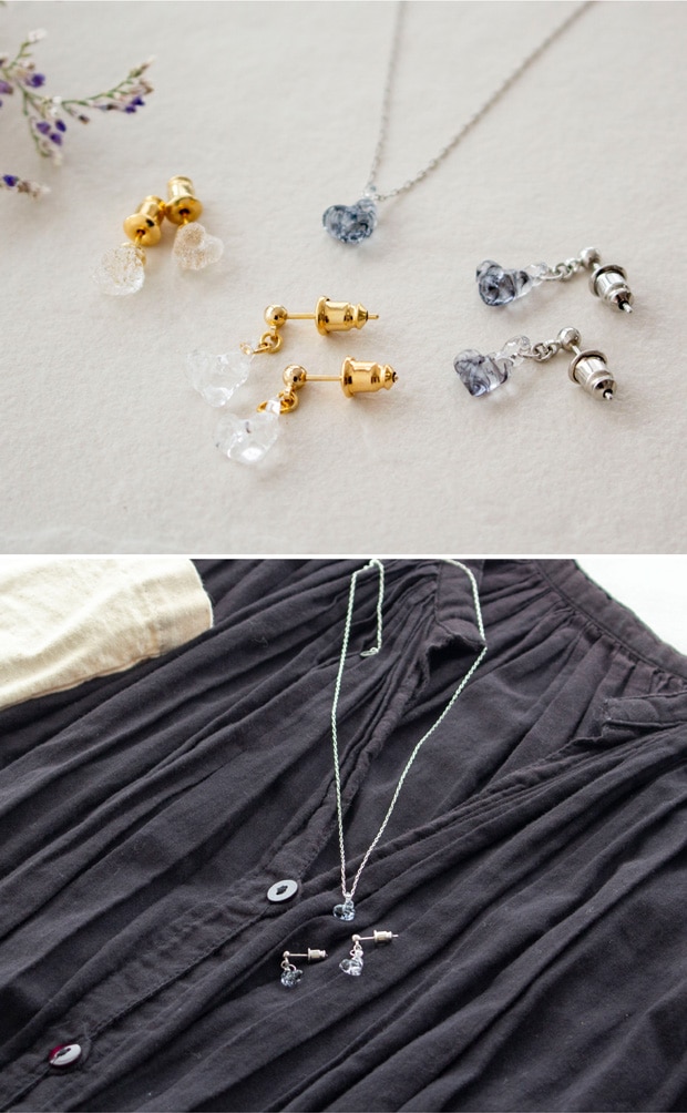 ハリオ ピアス ウィンクハート ブラック ハート型 ガラス製 HARIO Lampwork Factory 手作り 日本製 小ぶり