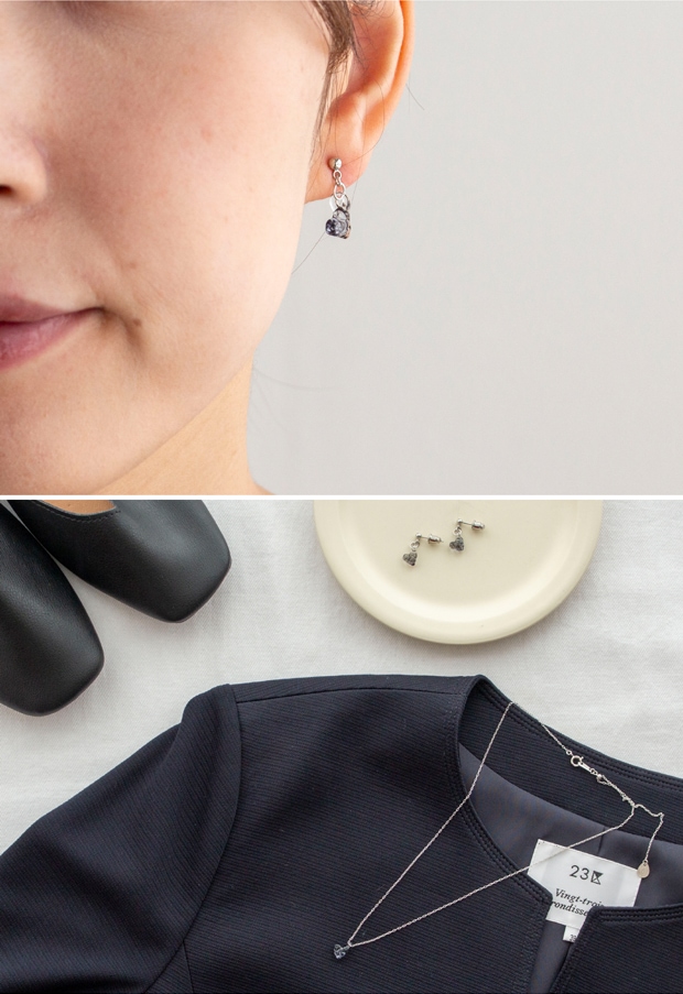 ハリオ ピアス ウィンクハート ブラック ハート型 ガラス製 HARIO Lampwork Factory 手作り 日本製 小ぶり