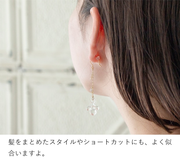 ハリオ ピアス 雨氷 tane 天然石 ガラス製 HARIO Lampwork Factory 手作り 日本製