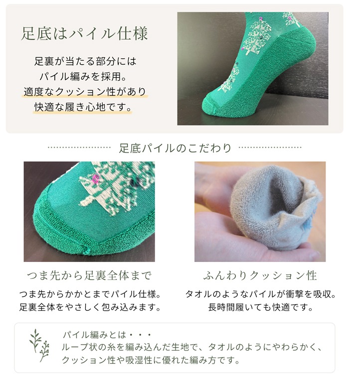 北欧 木々 ソックス レディース 日本製 リブ編みタイプ 締めつけにくい クルー丈 靴 おしゃれ ナチュラル fromF