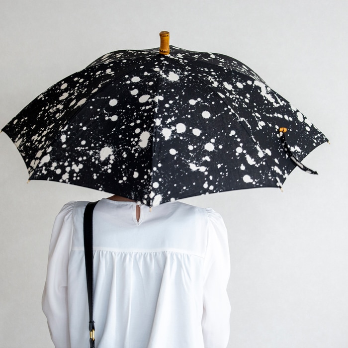 シュールメール 日傘 スプラッシュプリント ブラック 綿 竹 SUR MER コットン 竹輪っか 長傘 折りたたみ傘 日本製 UVカット 紫外線防止 シュルメール 2026新作