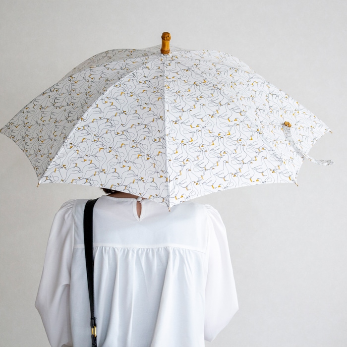シュールメール 日傘 アヒル柄 小 鳥 綿 竹 SUR MER コットン 竹輪っか 長傘 日本製 UVカット 紫外線防止 シュルメール 2026新作