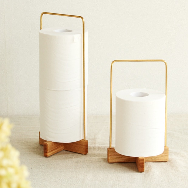 みはたや トイレットペーパースタンド タモ 木製 真鍮 トイレットペーパーホルダー 収納 贈り物家具 mihataya 日本製