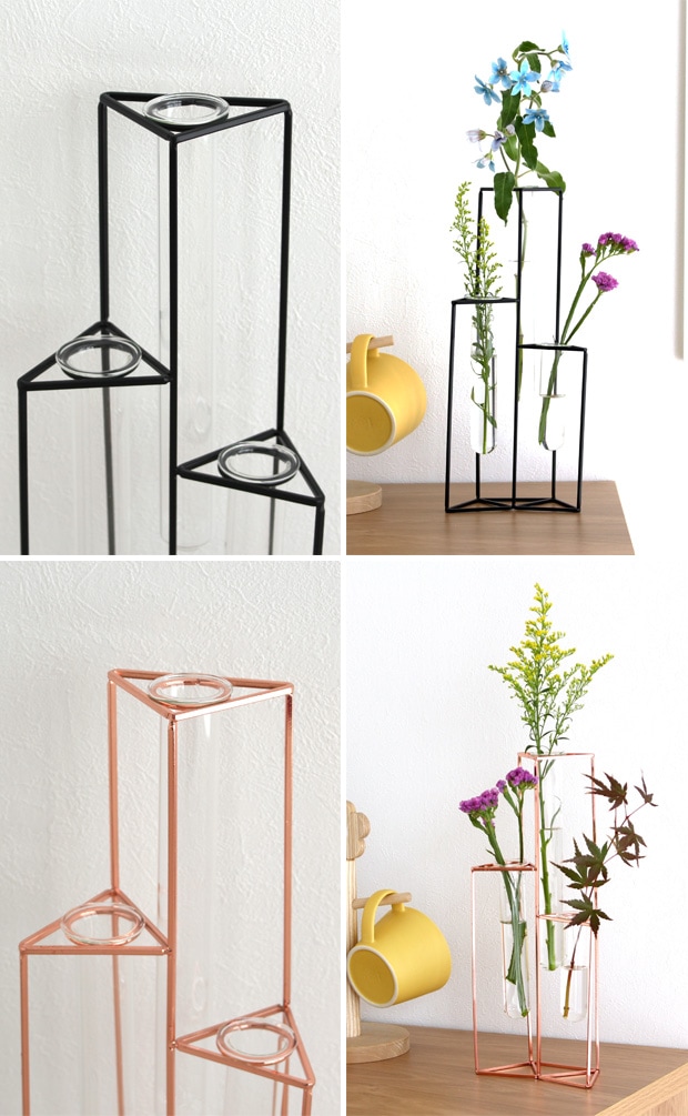 花瓶 一輪挿し ガラス管 フラワーベース 置き型 3本 アイアン グラスチューブ ウォールベース 試験管 Vase 3glass tube