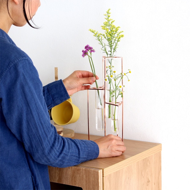 花瓶 一輪挿し ガラス管 フラワーベース 置き型 3本 アイアン グラスチューブ ウォールベース 試験管 Vase 3glass tube