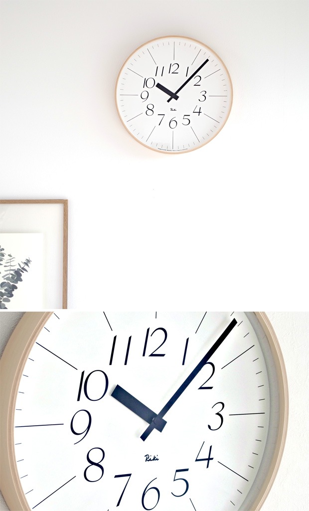 掛け時計 レムノス LEMNOS リキクロック RIKI CLOCK 文字 小 木製 プライウッド 壁掛け時計 ステップムーブメント 秒針なし WR-0312L