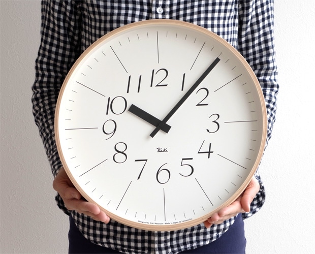 掛け時計 レムノス LEMNOS リキクロック RIKI CLOCK 文字 小 木製 プライウッド 壁掛け時計 ステップムーブメント 秒針なし WR-0312L
