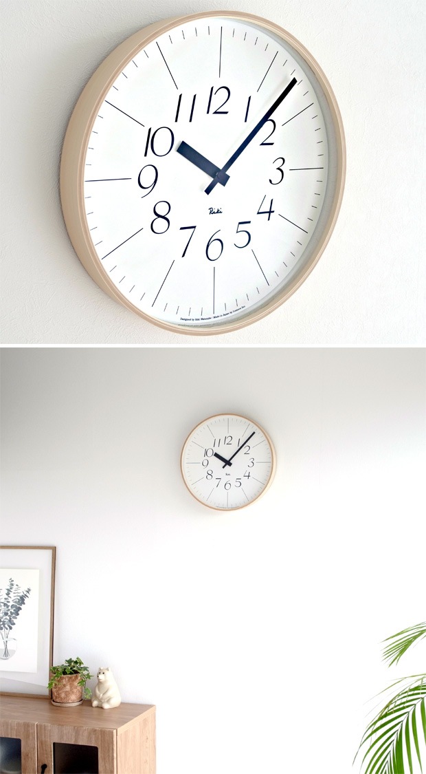 掛け時計 レムノス LEMNOS リキクロック RIKI CLOCK 文字 小 木製 プライウッド 壁掛け時計 ステップムーブメント 秒針なし WR-0312L