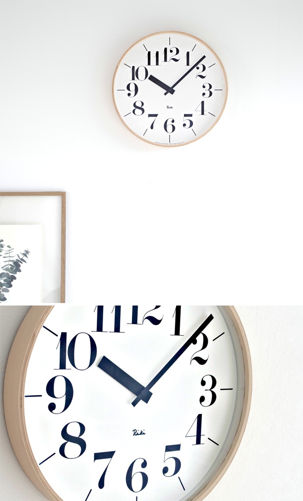 掛け時計 レムノス LEMNOS リキクロック RIKI CLOCK 文字 小 木製 プライウッド 壁掛け時計 ステップムーブメント 秒針なし WR-0312L